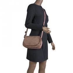 Pre Owned Fendi Beige/Pink Zucchino Canvas Crossbody Bag