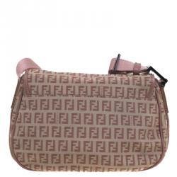 Pre Owned Fendi Beige/Pink Zucchino Canvas Crossbody Bag