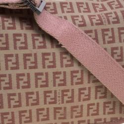 Pre Owned Fendi Beige/Pink Zucchino Canvas Crossbody Bag