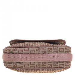Pre Owned Fendi Beige/Pink Zucchino Canvas Crossbody Bag