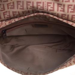 Pre Owned Fendi Beige/Pink Zucchino Canvas Crossbody Bag