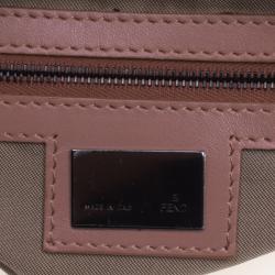 Pre Owned Fendi Beige/Pink Zucchino Canvas Crossbody Bag