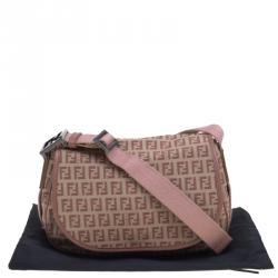 Pre Owned Fendi Beige/Pink Zucchino Canvas Crossbody Bag