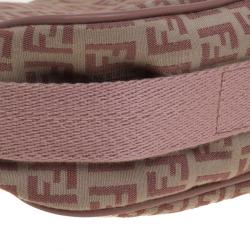 Pre Owned Fendi Beige/Pink Zucchino Canvas Crossbody Bag