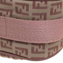 Pre Owned Fendi Beige/Pink Zucchino Canvas Crossbody Bag