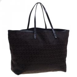 Pre Owned Fendi Choco Brown Zucchino Canvas Small Roll Tote
