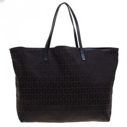 Pre Owned Fendi Choco Brown Zucchino Canvas Small Roll Tote