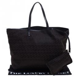 Pre Owned Fendi Choco Brown Zucchino Canvas Small Roll Tote