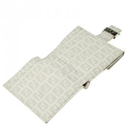 Pre Owned Fendi Grey Zucchino Coated Canvas Compact Wallet