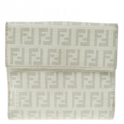 Pre Owned Fendi Grey Zucchino Coated Canvas Compact Wallet