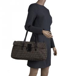 Pre Owned Fendi Brown Zucchino Canvas Large Mama Satchel