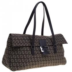 Pre Owned Fendi Brown Zucchino Canvas Large Mama Satchel