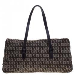 Pre Owned Fendi Brown Zucchino Canvas Large Mama Satchel