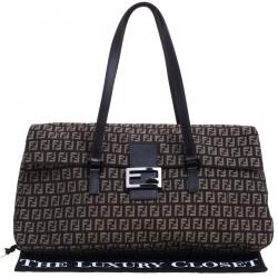 Pre Owned Fendi Brown Zucchino Canvas Large Mama Satchel