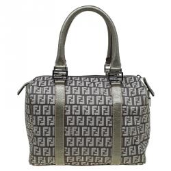 Fendi Grey Zucchino Canvas Small Forever Bauletto Boston Bag