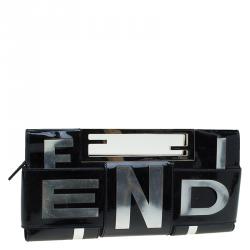 Pre Owned Fendi Black Patent Leather Crossword Clutch