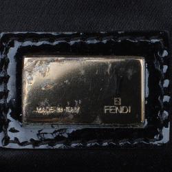 Pre Owned Fendi Black Patent Leather Crossword Clutch