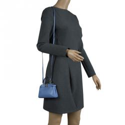 Pre Owned Fendi Powdered Blue Leather Micro Peekaboo Bag