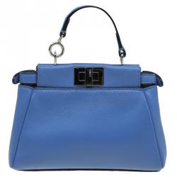 Pre Owned Fendi Powdered Blue Leather Micro Peekaboo Bag