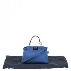 Pre Owned Fendi Powdered Blue Leather Micro Peekaboo Bag