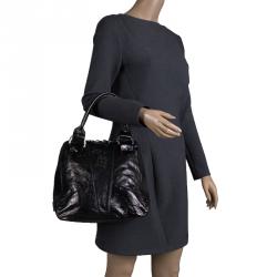 Pre Owned Fendi Black Holographic Patent Leather Tote