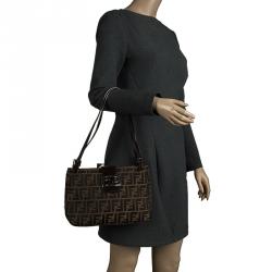 Pre Owned Fendi Tobacco Zucca Canvas Bauletto Hobo