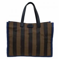 Pre Owned Fendi Tobacco Canvas Pequin Shopper Tote