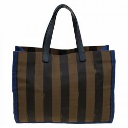 Pre Owned Fendi Tobacco Canvas Pequin Shopper Tote