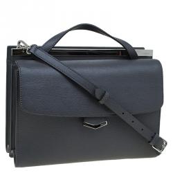 Pre Owned Fendi Dark Grey Textured Leather Small Demi Jour Shoulder Bag