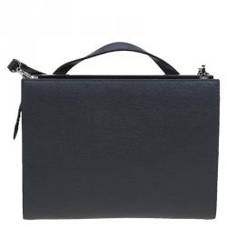 Pre Owned Fendi Dark Grey Textured Leather Small Demi Jour Shoulder Bag