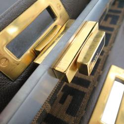 Pre Owned Fendi Dark Grey Leather Large Peekaboo Tote