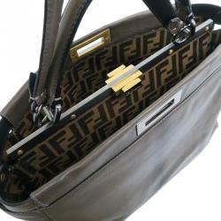 Pre Owned Fendi Dark Grey Leather Large Peekaboo Tote