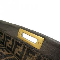 Pre Owned Fendi Dark Grey Leather Large Peekaboo Tote