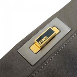 Pre Owned Fendi Dark Grey Leather Large Peekaboo Tote
