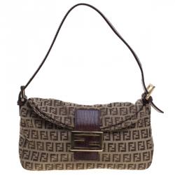 Pre Owned Fendi Brown Zucchino Canvas Shoulder Bag