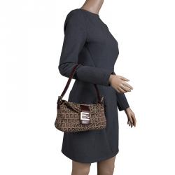 Pre Owned Fendi Brown Zucchino Canvas Shoulder Bag