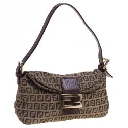 Pre Owned Fendi Brown Zucchino Canvas Shoulder Bag