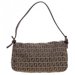 Pre Owned Fendi Brown Zucchino Canvas Shoulder Bag