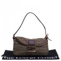 Pre Owned Fendi Brown Zucchino Canvas Shoulder Bag