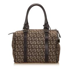 Pre Owned Fendi Tobacco Zucchino Canvas Small Boston Bag