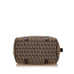 Pre Owned Fendi Tobacco Zucchino Canvas Small Boston Bag