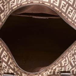 Pre Owned Fendi Tobacco Zucchino Canvas Small Boston Bag