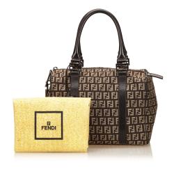 Pre Owned Fendi Tobacco Zucchino Canvas Small Boston Bag