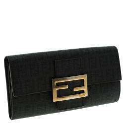 Pre Owned Fendi Black Zucchino Leather Continental Wallet