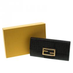 Pre Owned Fendi Black Zucchino Leather Continental Wallet
