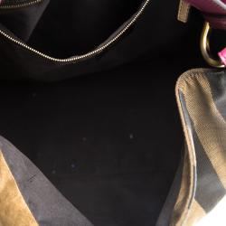Pre Owned Fendi Brown/Purple Pequin Canvas and Leather Large Hobo