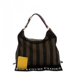 Pre Owned Fendi Brown/Purple Pequin Canvas and Leather Large Hobo