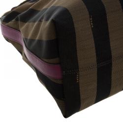 Pre Owned Fendi Brown/Purple Pequin Canvas and Leather Large Hobo