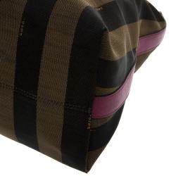 Pre Owned Fendi Brown/Purple Pequin Canvas and Leather Large Hobo