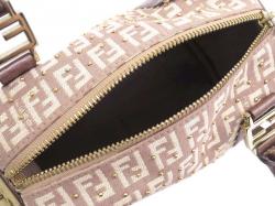 Pre Owned Fendi Tobacco Zucchino Canvas Mini Studded Forever Bauletto Boston Bag